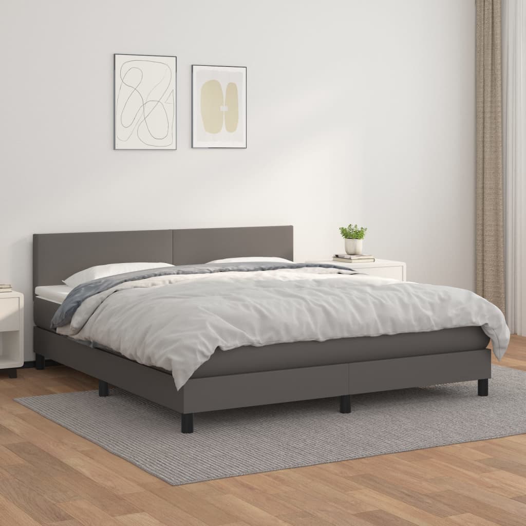 Giroletto a Molle con Materasso Grigio 160x200 cm in Similpelle | homemem39