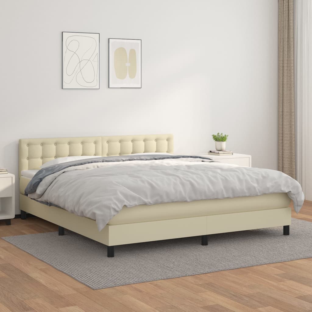 Giroletto a Molle con Materasso Crema 180x200 cm in Similpelle | homemem39