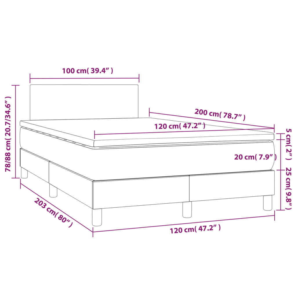 Giroletto a Molle con Materasso Grigio Scuro 120x200 cm Velluto