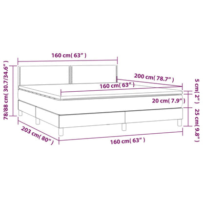 Giroletto a Molle con Materasso Grigio Scuro 160x200 cm Velluto