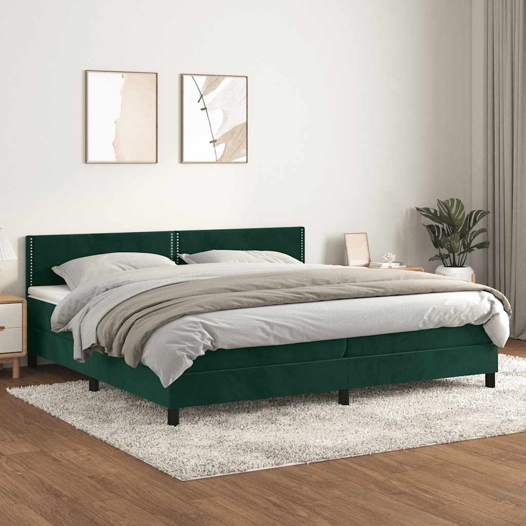 Giroletto a Molle con Materasso Verde Scuro 200x200 cm Velluto | homemem39