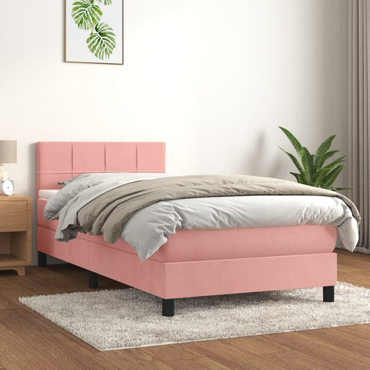 Giroletto a Molle con Materasso Rosa 90x190 cm in Velluto - homemem39