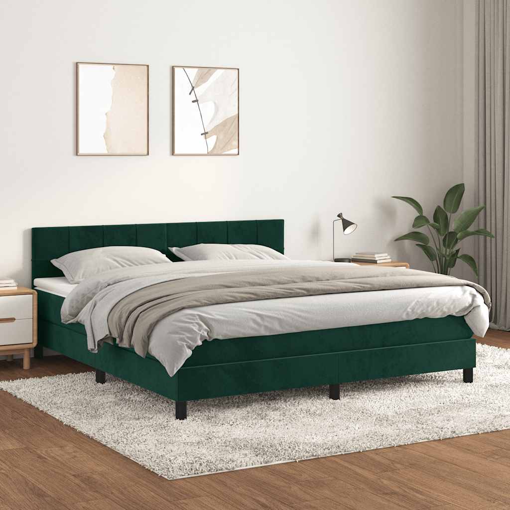 Giroletto a Molle con Materasso Verde Scuro 160x200 cm Velluto