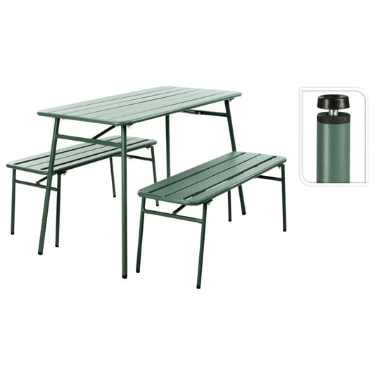 ProGarden 3-piece Garden Table and Bench Set in Green Steel