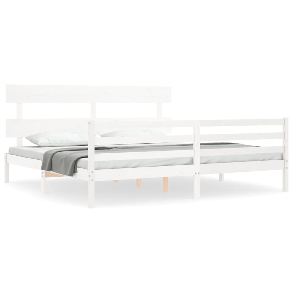 Giroletto con Testiera Bianco 200x200 cm in Legno Massello | homemem39