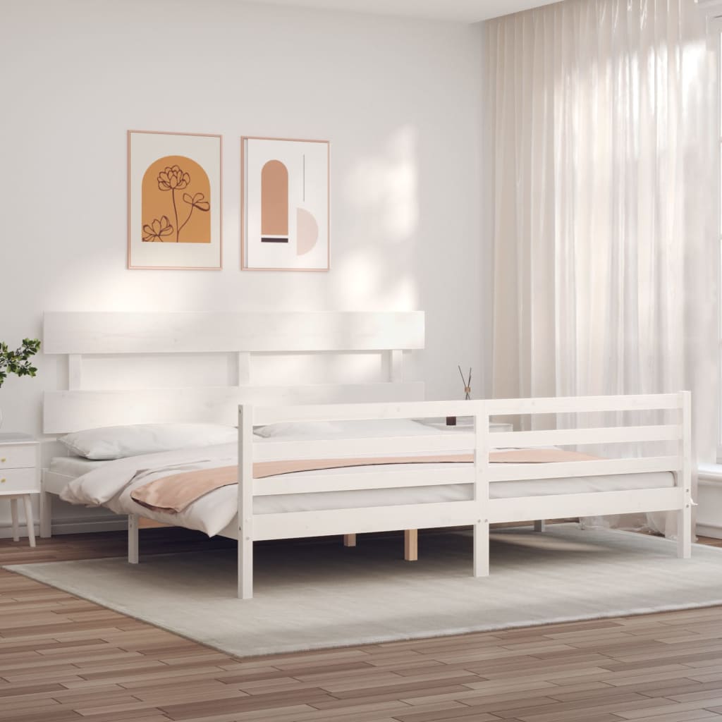 Giroletto con Testiera Bianco 200x200 cm in Legno Massello | homemem39