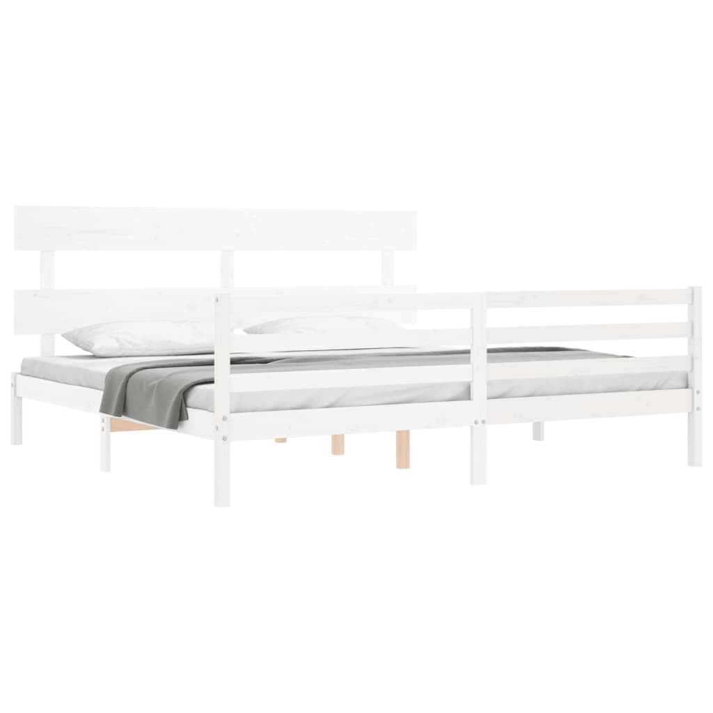 Giroletto con Testiera Bianco 200x200 cm in Legno Massello