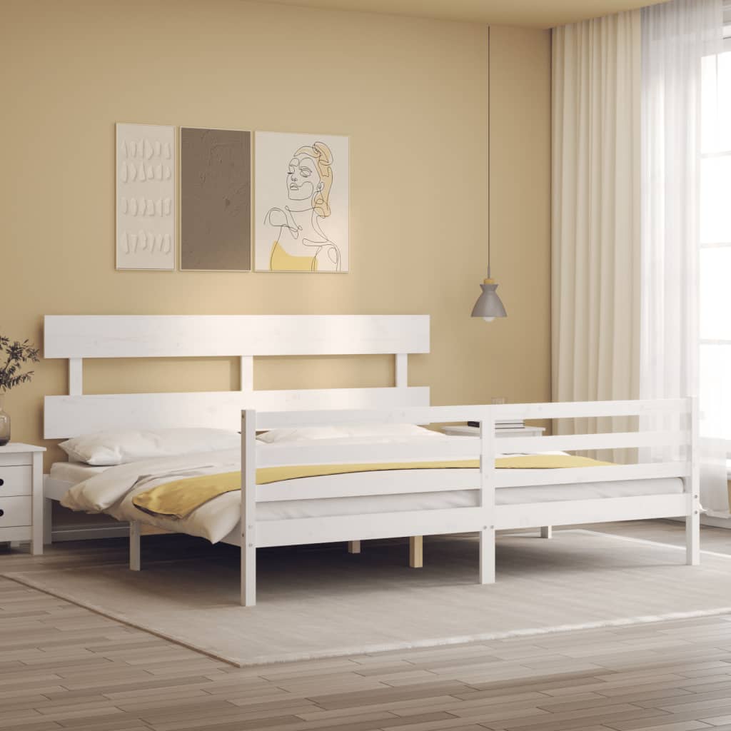 Giroletto con Testiera Bianco 200x200 cm in Legno Massello | homemem39