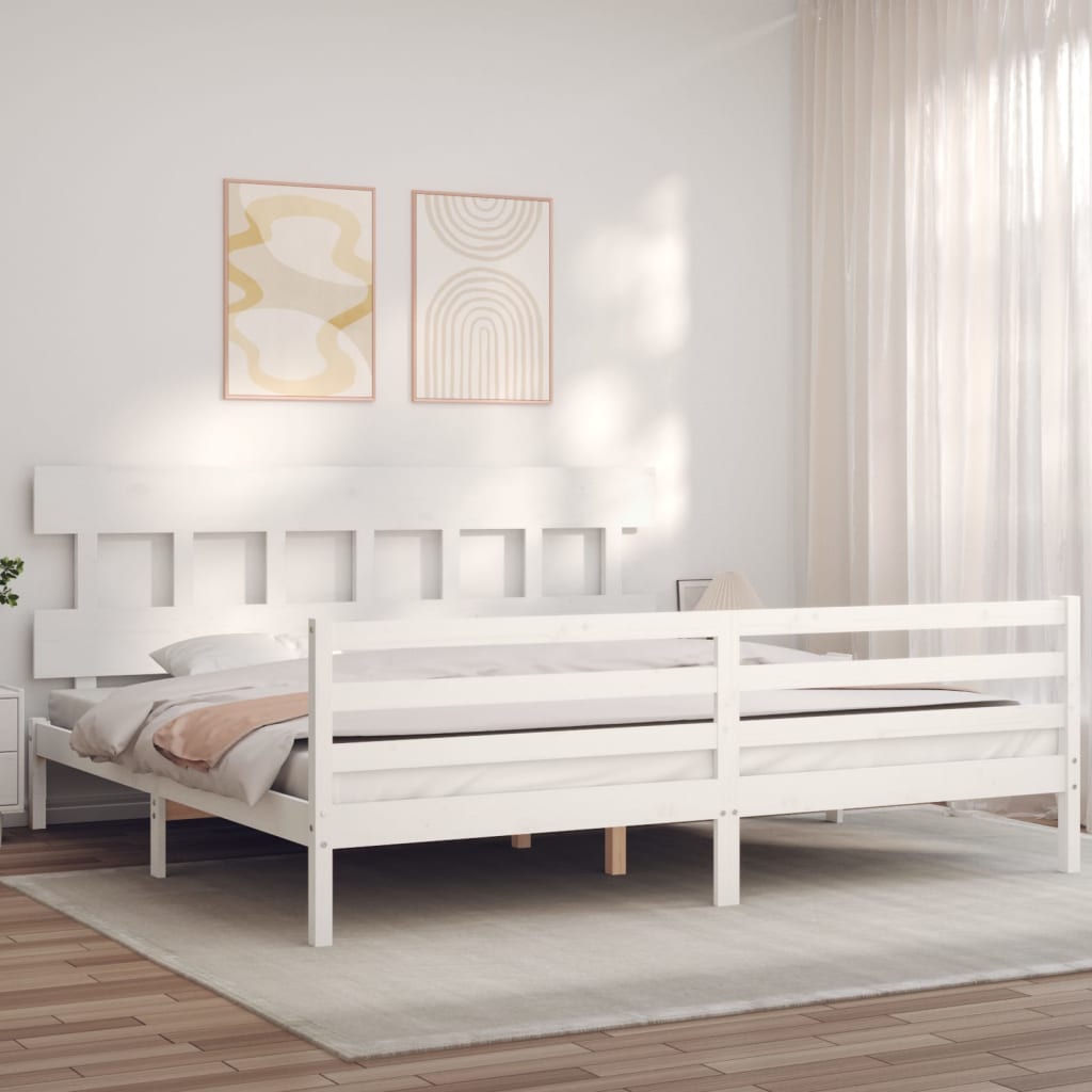 Giroletto con Testiera Bianco 200x200 cm in Legno Massello | homemem39