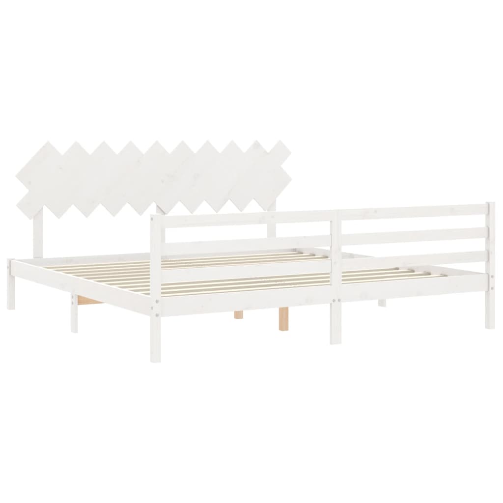 Giroletto con Testiera Bianco 200x200 cm in Legno Massello