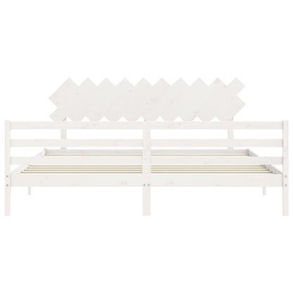 Giroletto con Testiera Bianco 200x200 cm in Legno Massello - homemem39