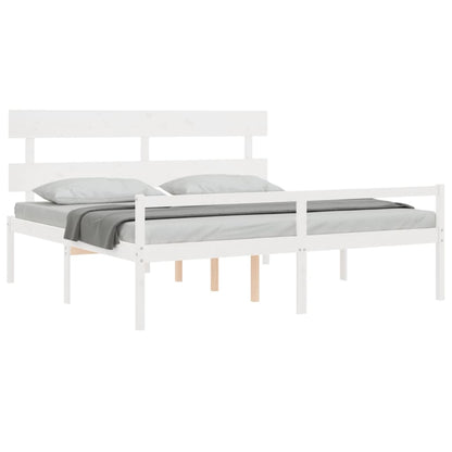 Letto per Anziani con Testiera Bianco Super King Legno Massello