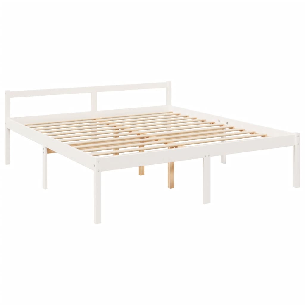 Letto per Anziani con Testiera Bianco Super King Legno Massello