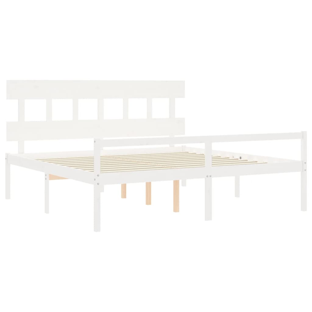 Letto per Anziani con Testiera Bianco Super King Legno Massello
