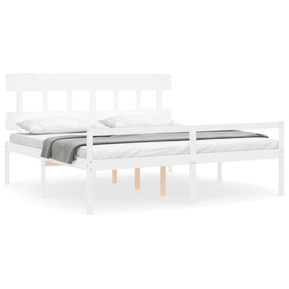 Letto per Anziani con Testiera Bianco 200x200 cm Legno Massello