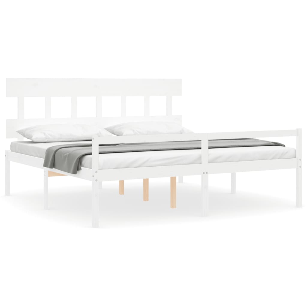 Letto per Anziani con Testiera Bianco 200x200 cm Legno Massello