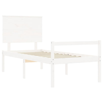 Letto per Anziani con Testiera Bianco Single in Legno Massello