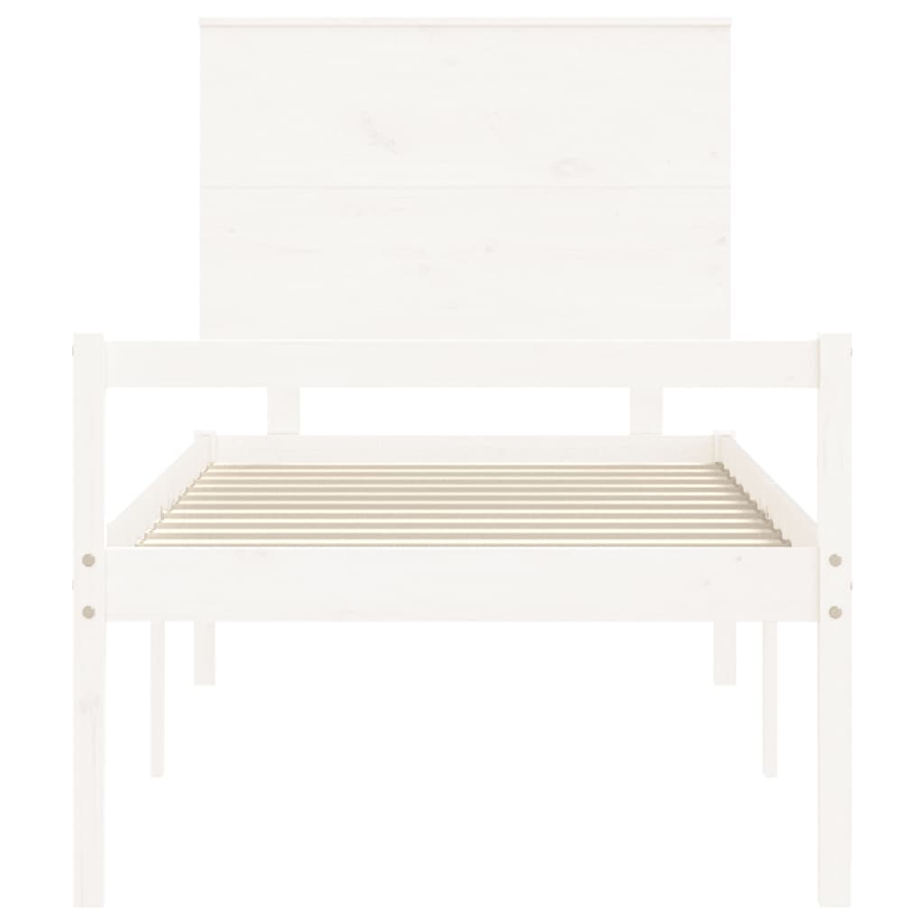 Letto per Anziani con Testiera Bianco Single in Legno Massello