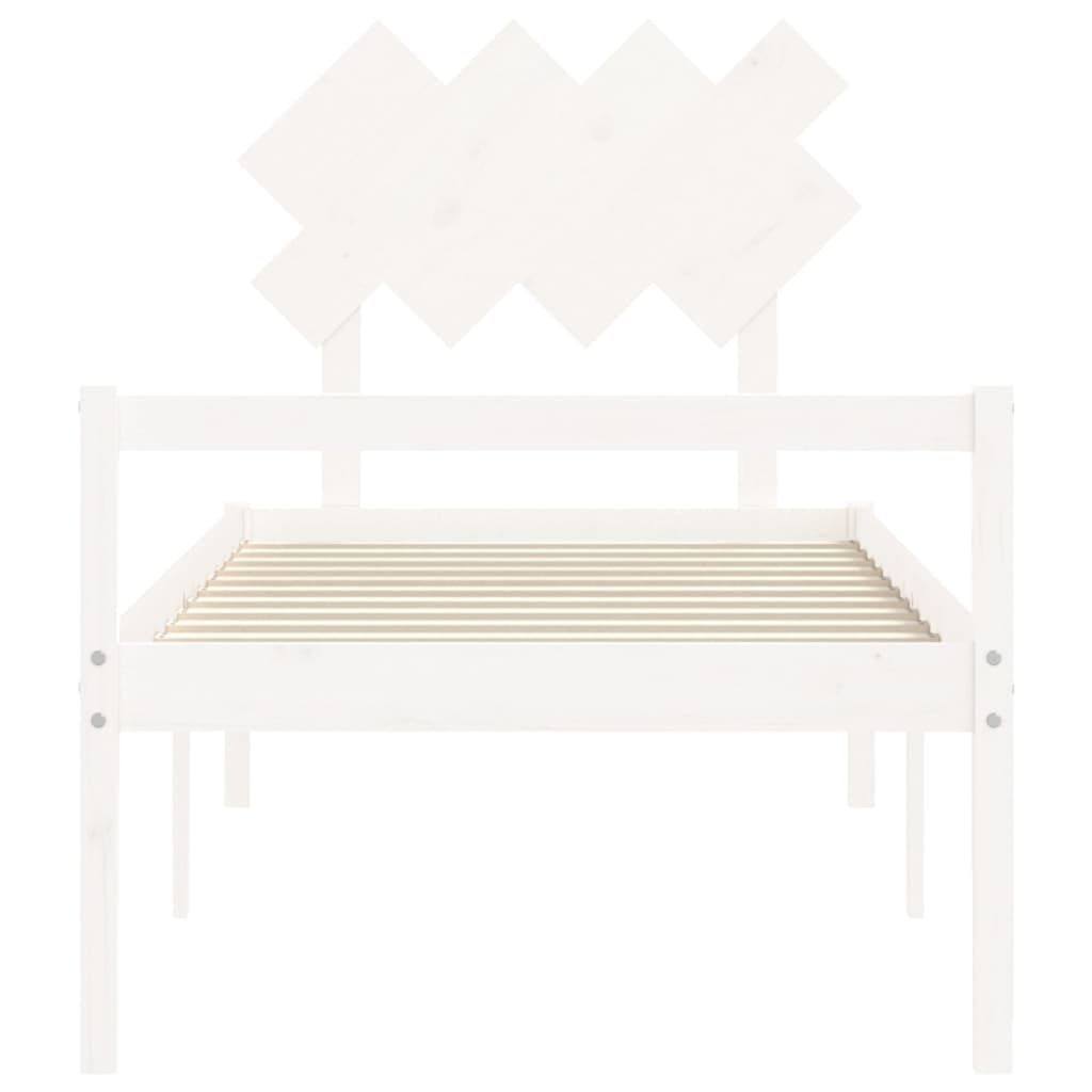 Letto per Anziani con Testiera Bianco Single in Legno Massello
