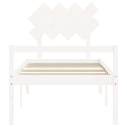 Letto per Anziani con Testiera Bianco Single in Legno Massello