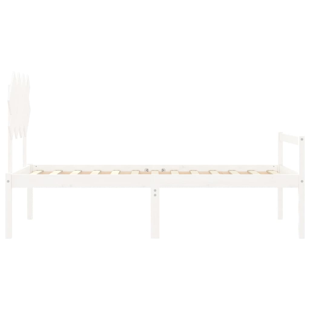Letto per Anziani con Testiera Bianco Single in Legno Massello