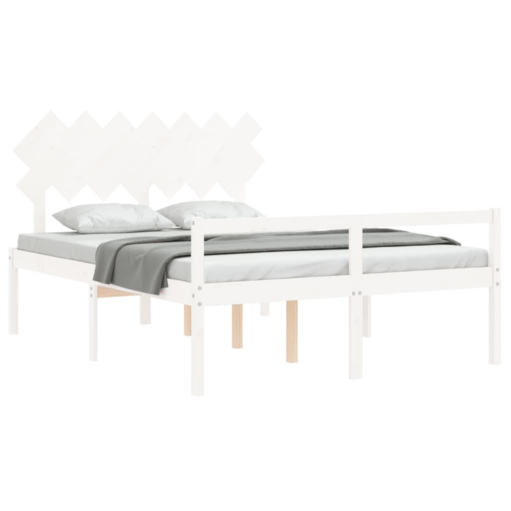 Letto per Anziani con Testiera Bianco 140x190 cm Legno Massello