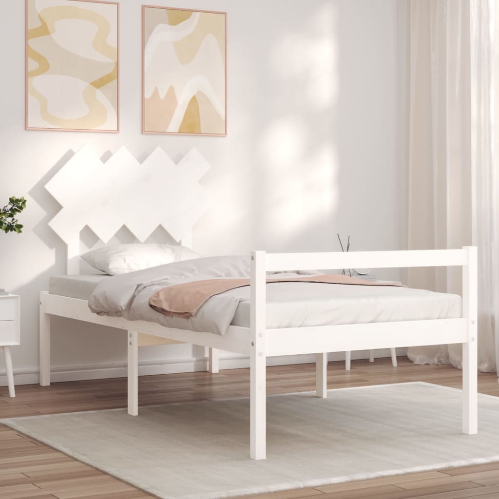 Letto per Anziani con Testiera Bianco 90x200 cm Legno Massello