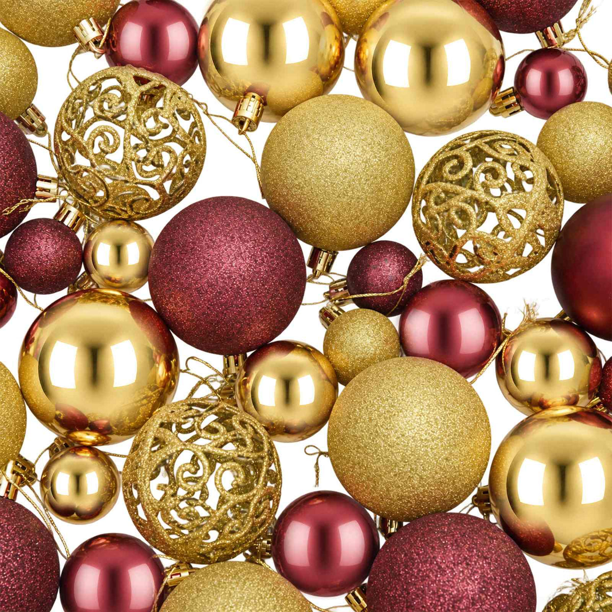 Palline di Natale 100 pz Oro e Rosso Vino 3 / 4 / 6 cm