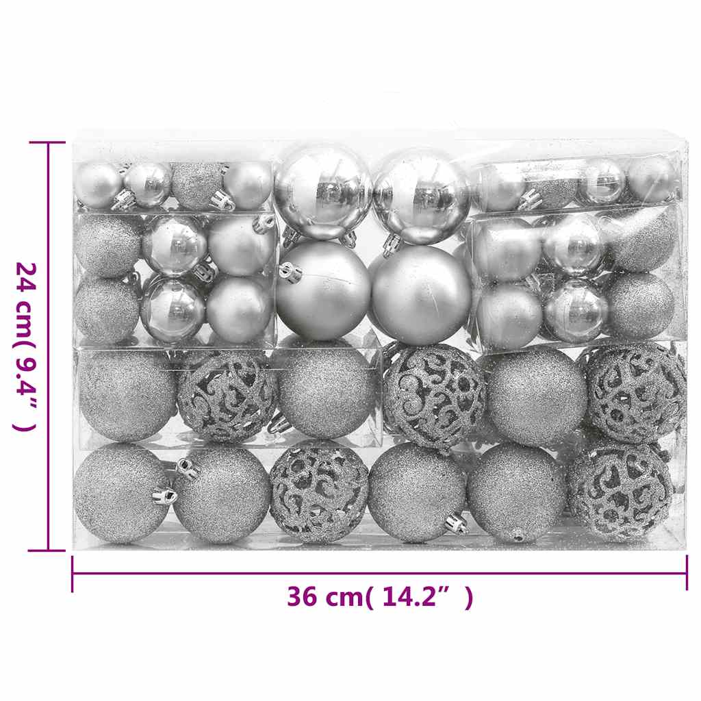 Set Palline di Natale 111 pz Argento in Polistirene | homemem39
