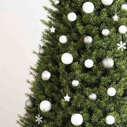 Set Palline di Natale 111 pz Bianco e Grigio in Polistirene | homemem39