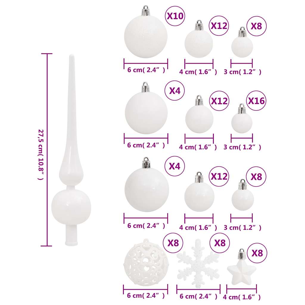 Set Palline di Natale 111 pz Bianco in Polistirene | homemem39
