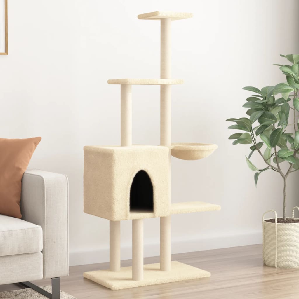 Albero per Gatti con Tiragraffi in Sisal Crema 145 cm - homemem39
