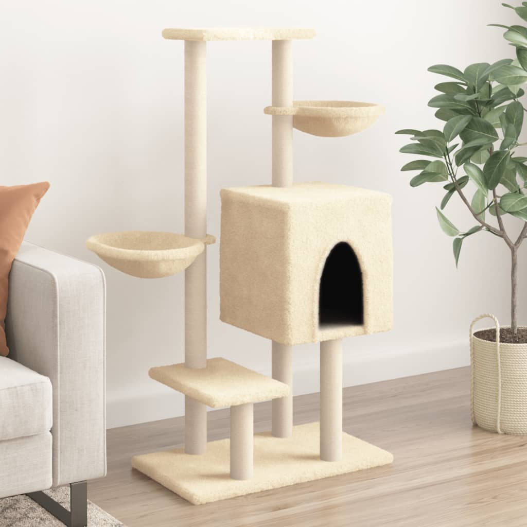 Albero per Gatti con Tiragraffi in Sisal Crema 117 cm - homemem39