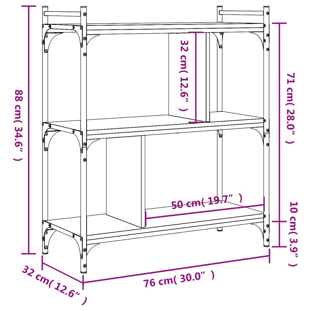 Libreria Rovere Fumo 3 Ripiani 76x32x88 cm Legno Multistrato | homemem39