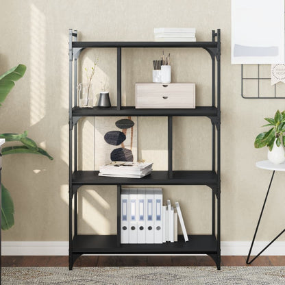 Libreria Nera 4 Ripiani 76x32x123 cm Legno Multistrato | homemem39