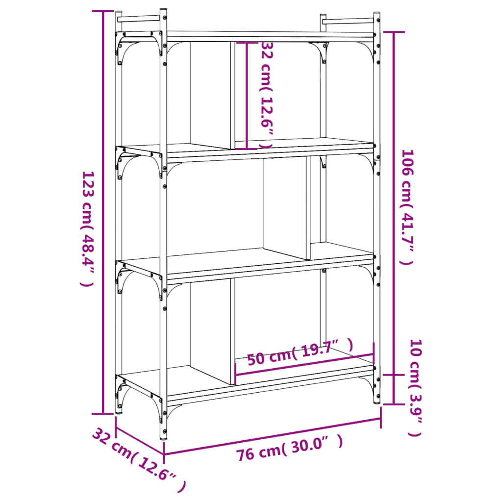 Libreria Rovere Fumo 4 Ripiani 76x32x123 cm Legno Multistrato | homemem39