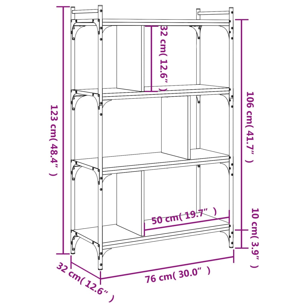 Libreria Grigio Sonoma 4 Ripiani 76x32x123 cm Legno Multistrato | homemem39