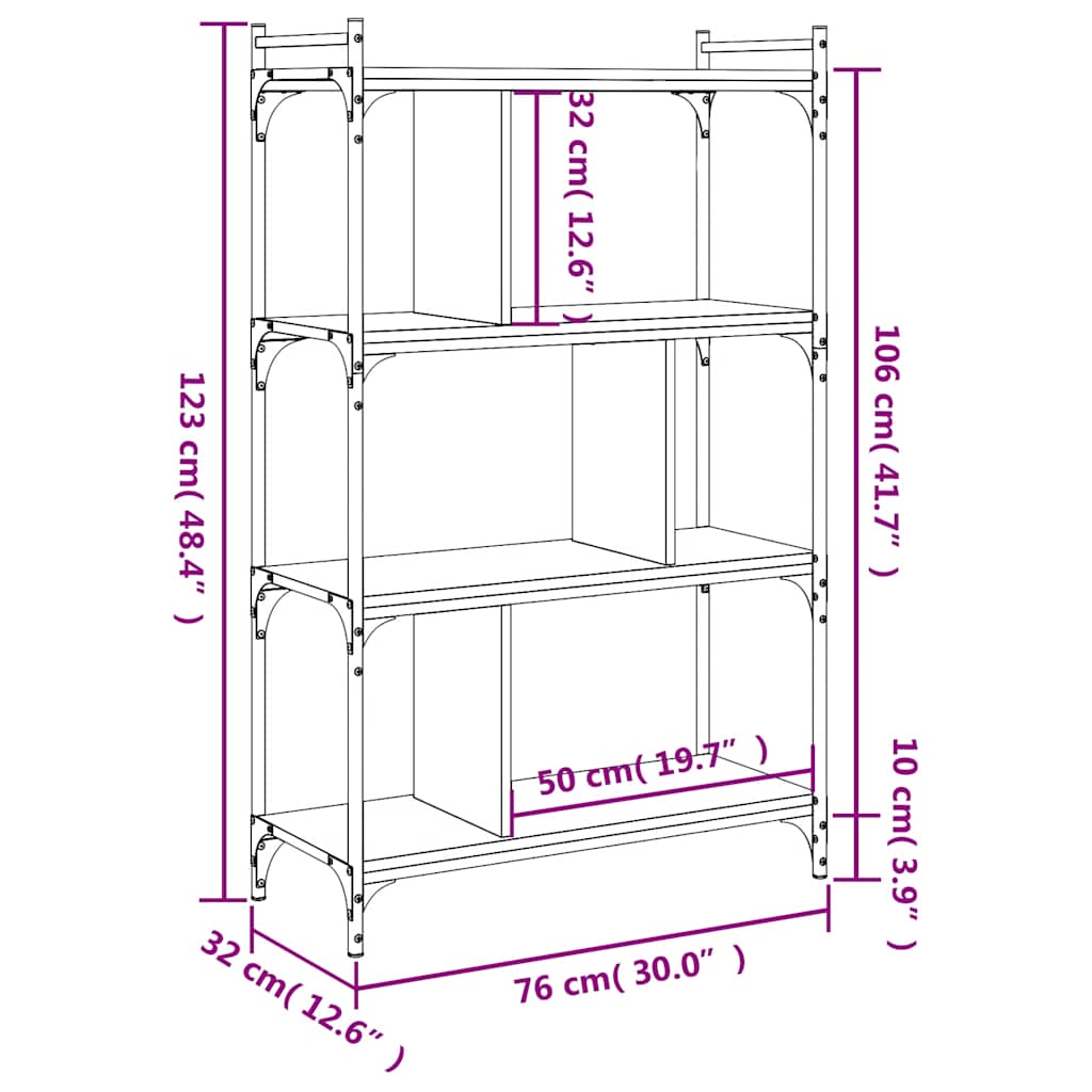 Libreria Rovere Marrone 4 Ripiani 76x32x123cm Legno Multistrato | homemem39