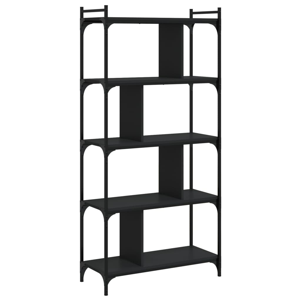 Libreria Nera 5 Ripiani 76x32x158 cm Legno Multistrato