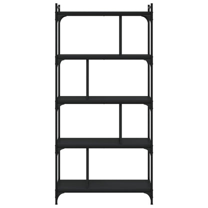 Libreria Nera 5 Ripiani 76x32x158 cm Legno Multistrato