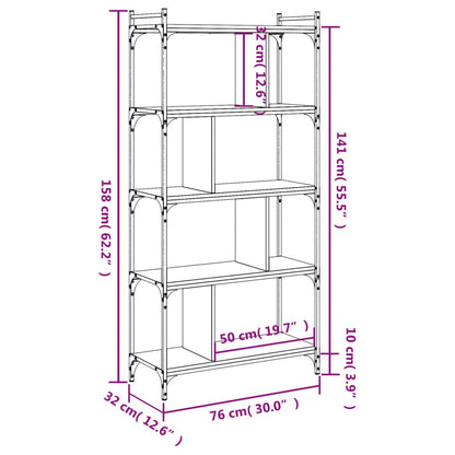 Libreria Rovere Sonoma 5 Ripiani 76x32x158 cm Legno Multistrato | homemem39
