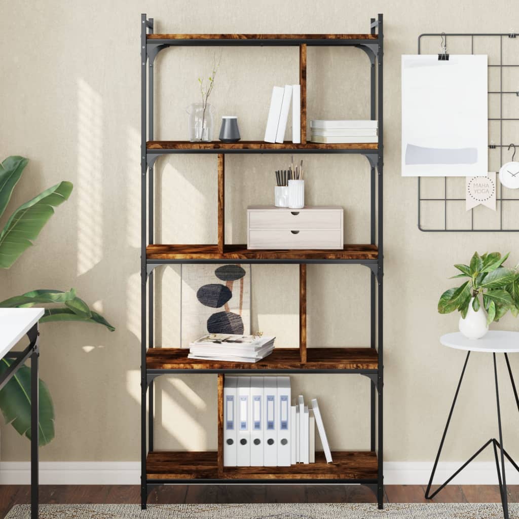 Libreria Rovere Fumo 5 Ripiani 76x32x158 cm Legno Multistrato | homemem39