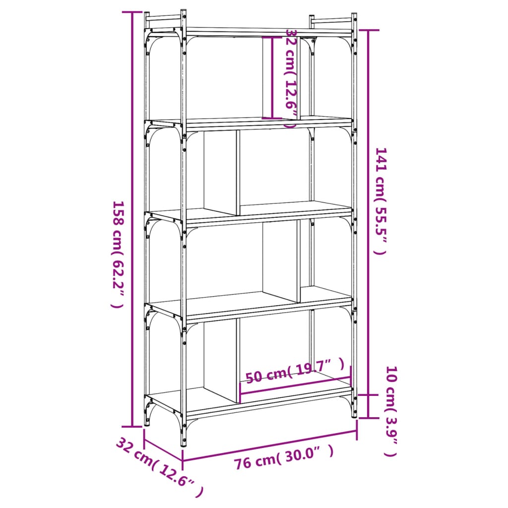 Libreria Grigio Sonoma 5 Ripiani 76x32x158 cm Legno Multistrato | homemem39