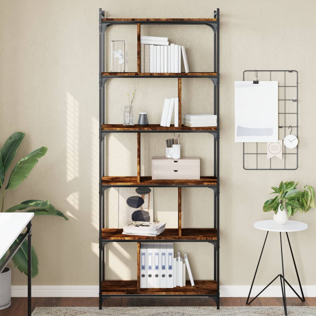 Libreria Rovere Fumo 6 Ripiani 76x32x192 cm Legno Multistrato | homemem39