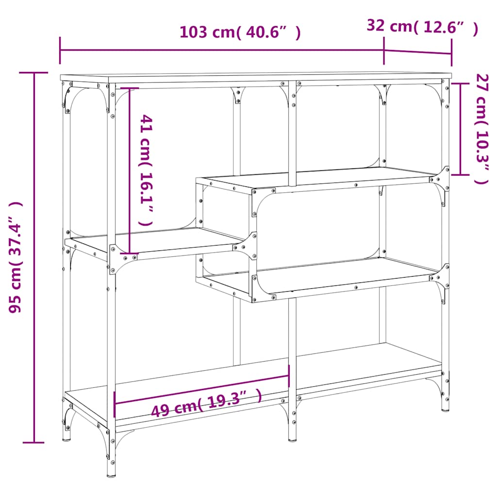 Tavolino Consolle Rovere Marrone 103x32x95 cm Legno Multistrato