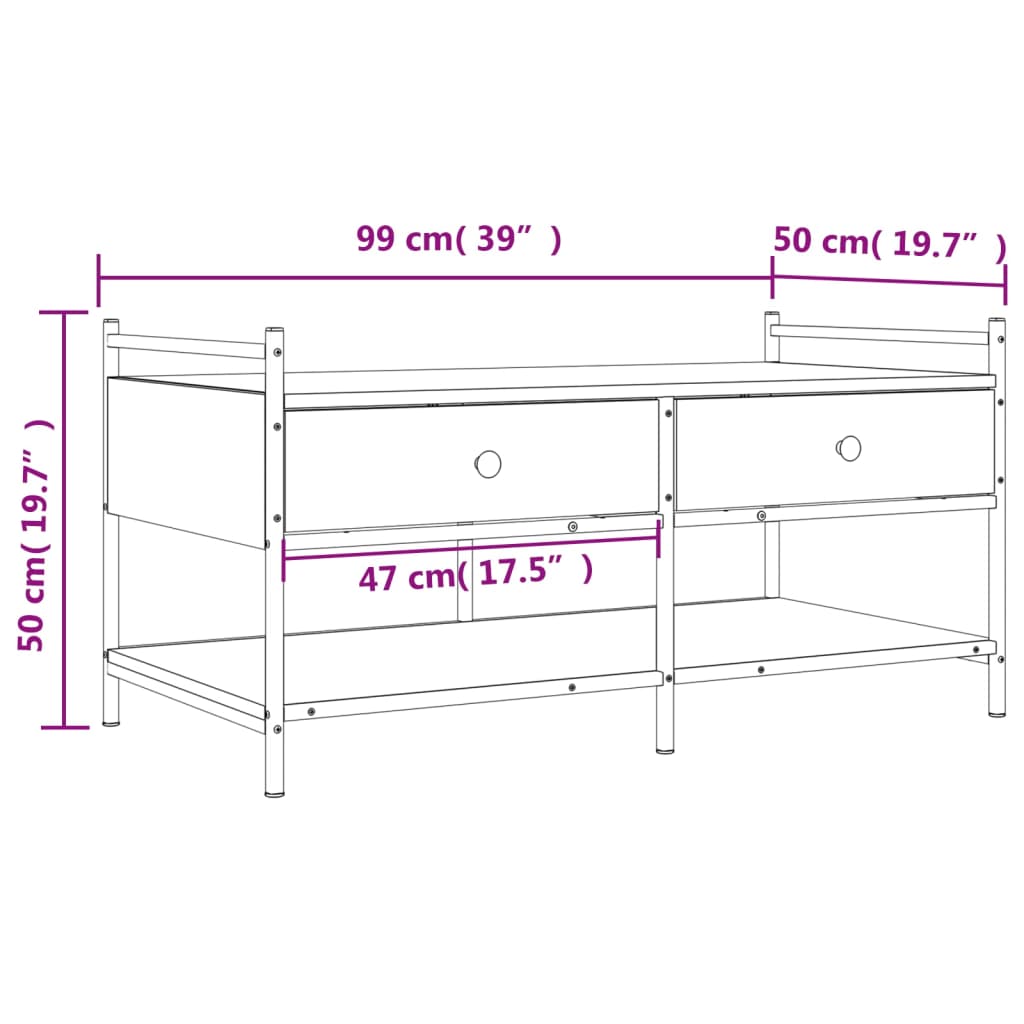 Tavolino da Salotto Rovere Fumo 99x50x50cm in Legno Multistrato | homemem39