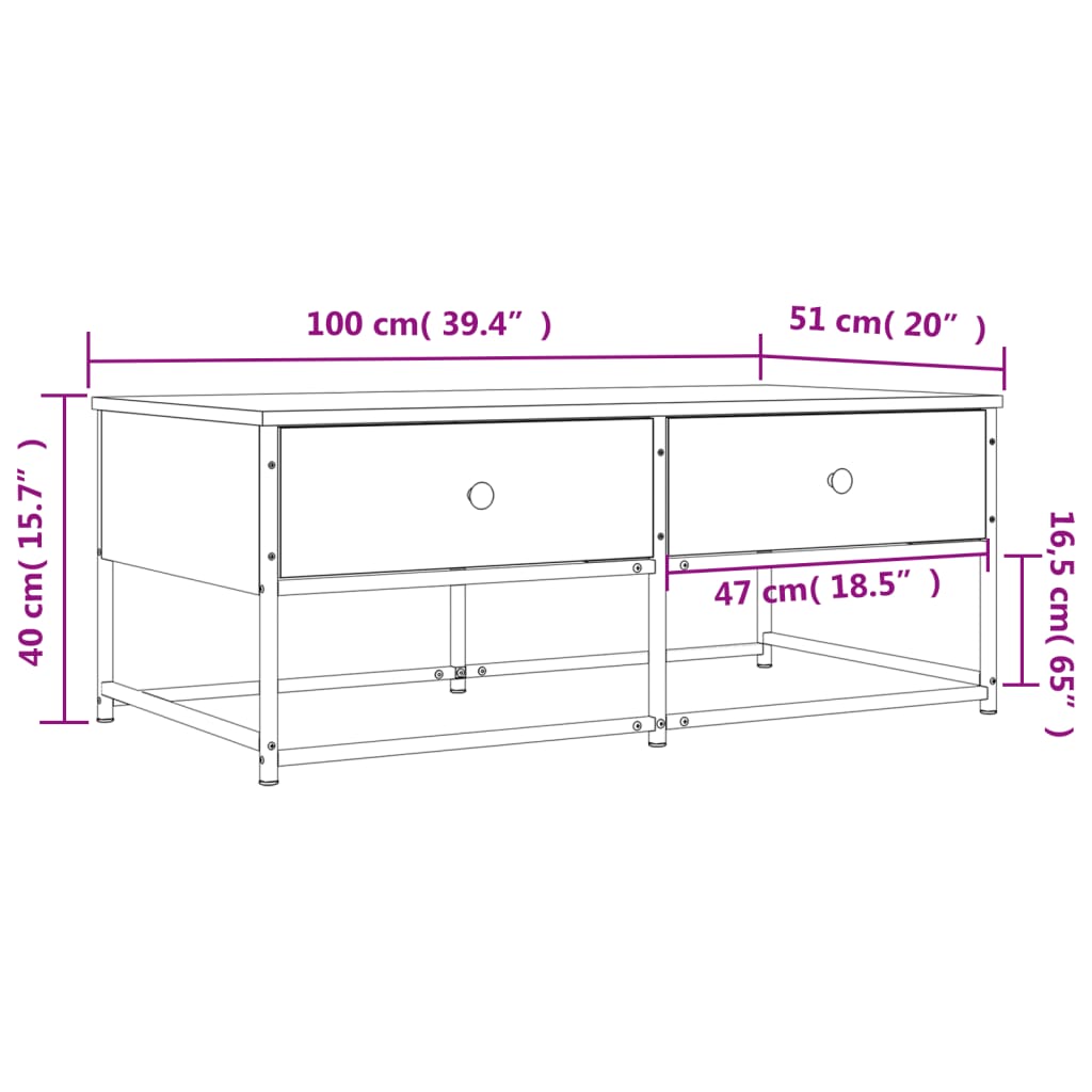 Tavolino Salotto Rovere Marrone 100x51x40 cm Legno Multistrato | homemem39