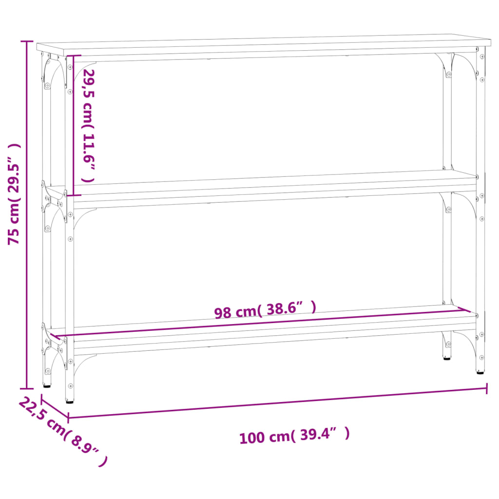 Tavolino Consolle Rovere Sonoma 100x22,5x75cm Legno Multistrato | homemem39