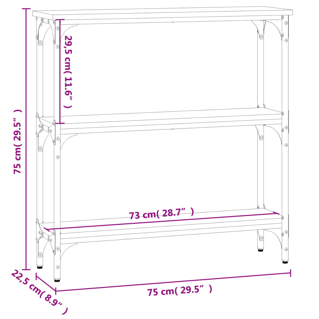 Tavolino Consolle Rovere Fumo 75x22,5x75 cm Legno Multistrato
