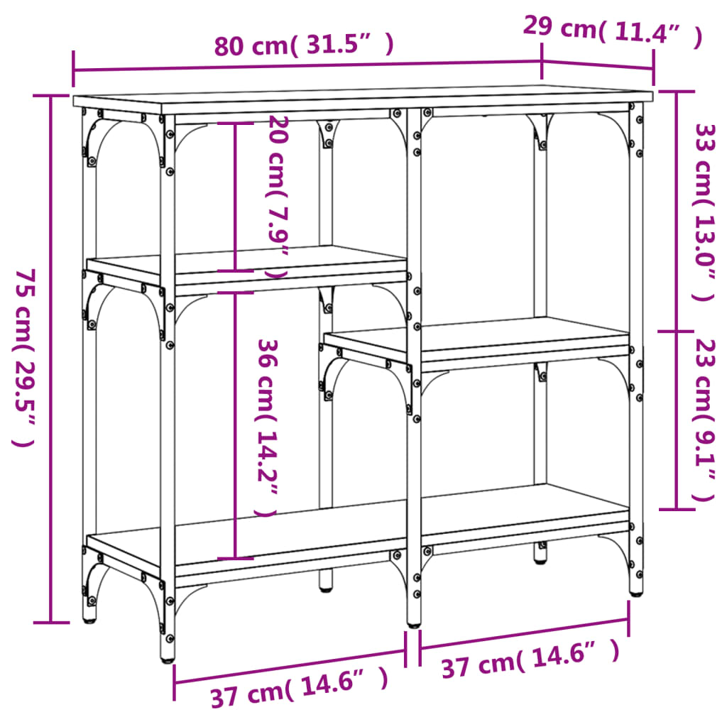 Tavolo Consolle Grigio Sonoma 80x29x75 cm in Legno Multistrato | homemem39